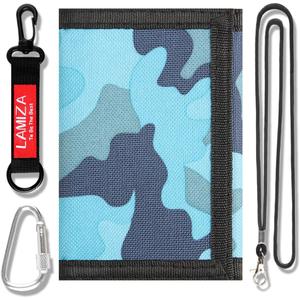 Kids Wallet for Boys Girls Teens Trifold, Canvas Toddler Wallet for Boys, Cute Zipper Wallets Youth with Coin Pocket and Card Holders, Novelty Wallets for Childrens Birthday Gifts (Camo blue suit)