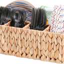 Wicker Party Silverware Caddy, Water Hyacinth Plastic Cutlery Utensil Holder, Hand Woven with Handles, Kitchen Countertop and Picnic flatware Organizer (5 compartments)