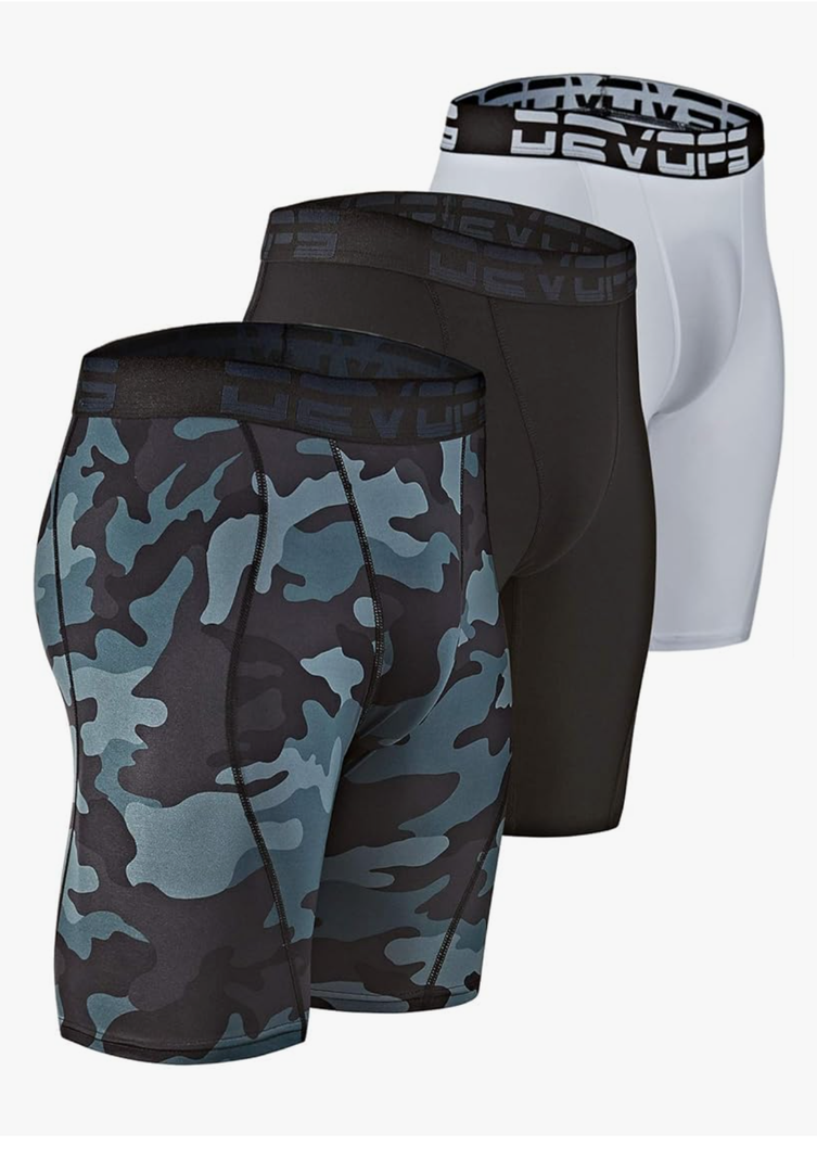 DEVOPS 3 or 5 Pack Compression Shorts Men Spandex Sport Shorts Athletic Workout Running Performance Baselayer Underwear, XL
