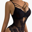 Pyroluna Women’s Lingerie One Piece Floral Lace Teddy Bodysuit Strappy Lingerie for Boudoir with Bow Cute Nightie L