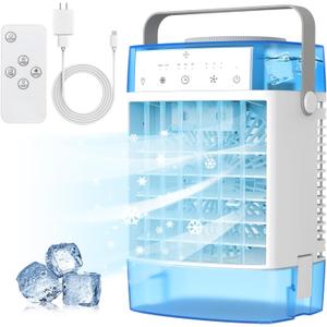 Portable Air Conditioners, 3-in-1 Portable AC Unit, Personal Mini Air Conditioner With 1000ml Water Tank, 2/4/8H Timer, USB Charging Small Cooling Fan (Include 5V 2A Adapter) For Indoor Office Bedroom (Blue)