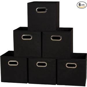 Household Essentials 80-1 Foldable Fabric Storage Bins | Set of 6 Cubby Cubes With Handles | Black