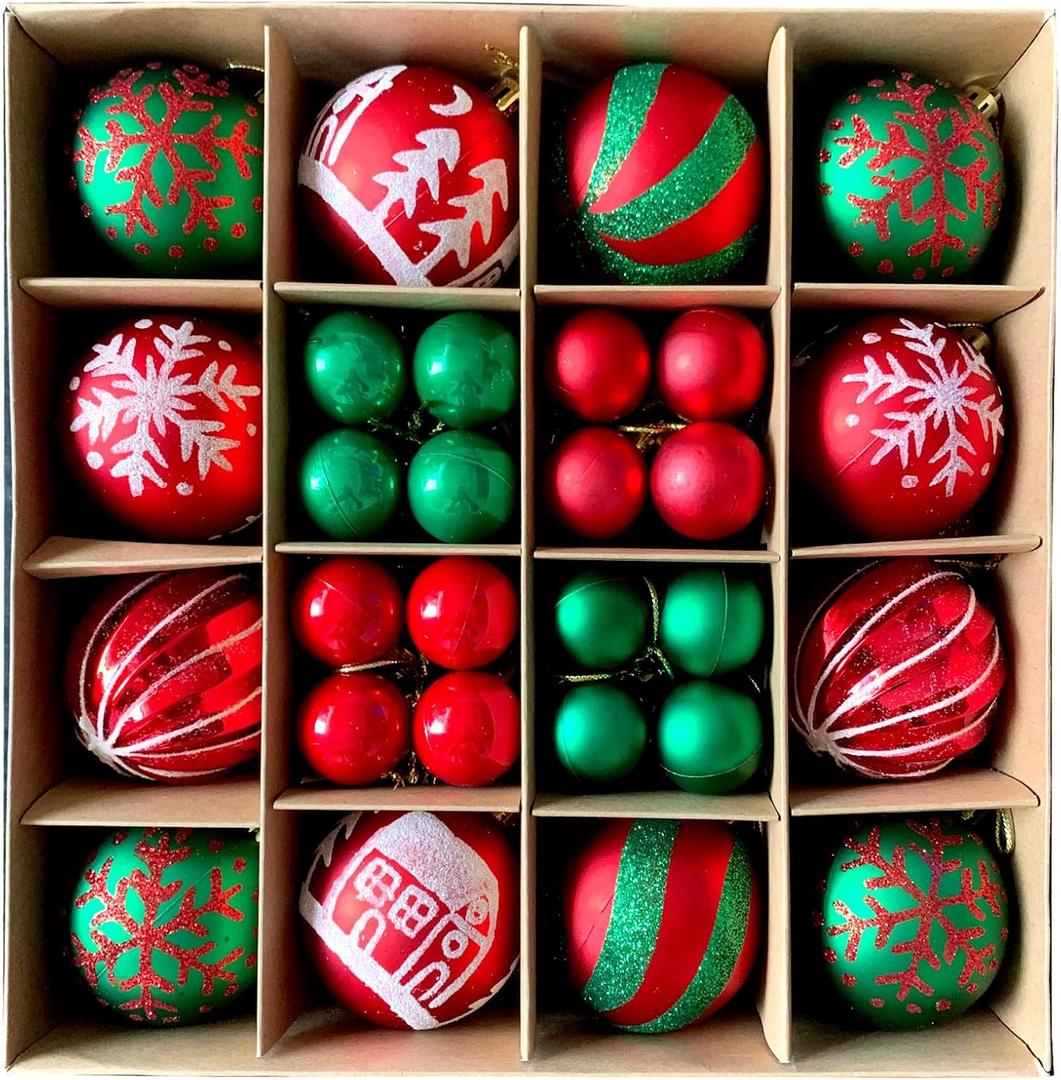 Latest Christmas Ornaments 2025, 44Pcs Christmas Balls Ornaments for Tree, Green Red Shatterproof Hanging Christmas Tree Decorations for Holiday Party Decor