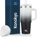 Konokyo 30 oz Tumbler with Handle and 2 Straws, 2 in 1 Lid Insulated Water Bottle Stainless Steel Travel Coffee Mug, Day Night