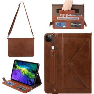 Handbag Case for iPad Pro 12.9-inch (4th/5th/6th Generation) & iPad Air 13 2024, Techcircle Folio Stand PU Leather Crossbody Wallet Case with Pencil Holder, Hand Strap & Shoulder Strap, Coffee