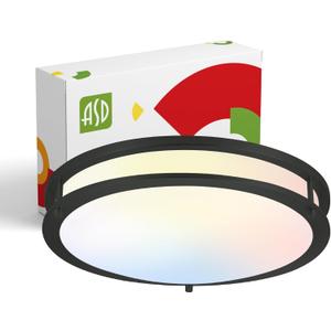 ASD LED 16 Inch Round Flush Mount Light Fixture | 24W 1900LM 3000K-5000K 120V | 3CCT, Dimmable, Energy Star, ETL Listed | Close to Ceiling Double Ring Lamp, Low Profile Lighting | Black