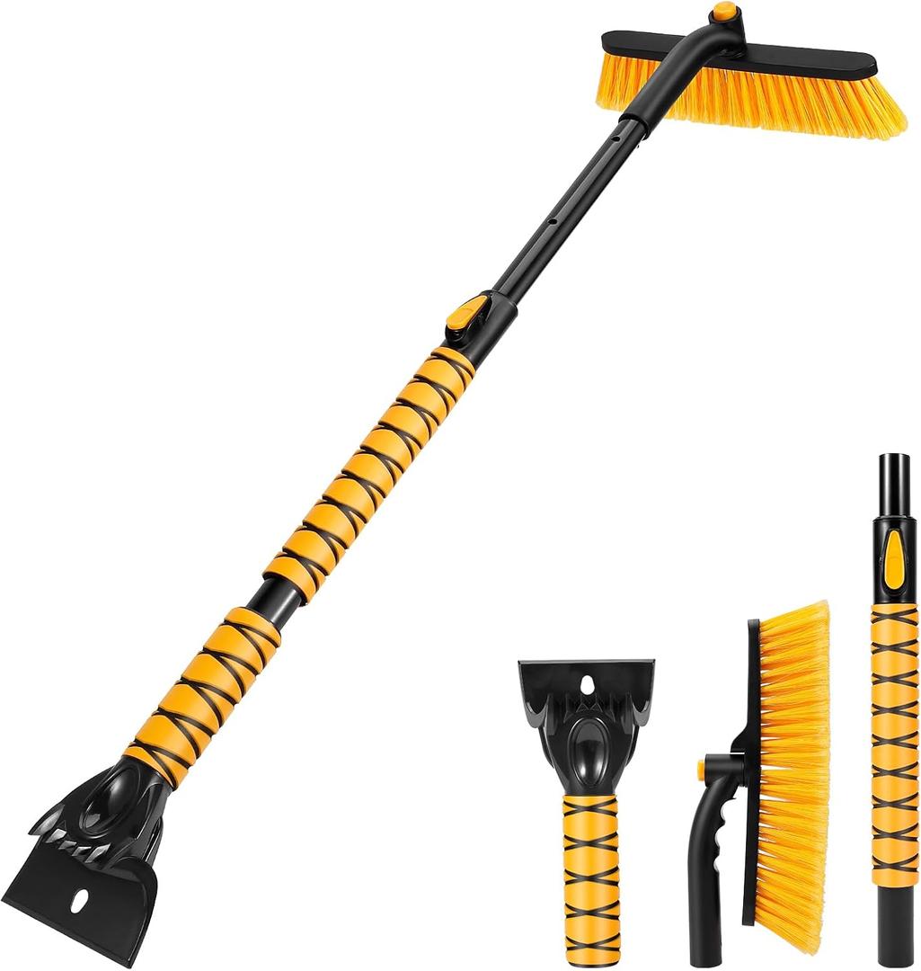aolopw 44" Ice Scraper and Snow Brush for SUV, 360 Pivoting Extendable Long Snow Brush for Car, Snow and Ice Scrapers for Windshield with Ergonomic Foam Grip for Car Truck SUV(Yellow)