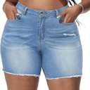 Women Plus Size Jean Shorts Stretchy High Waisted Frayed Raw Hem Denim Shorts 5.5" Inseam (Dark Blue-110)