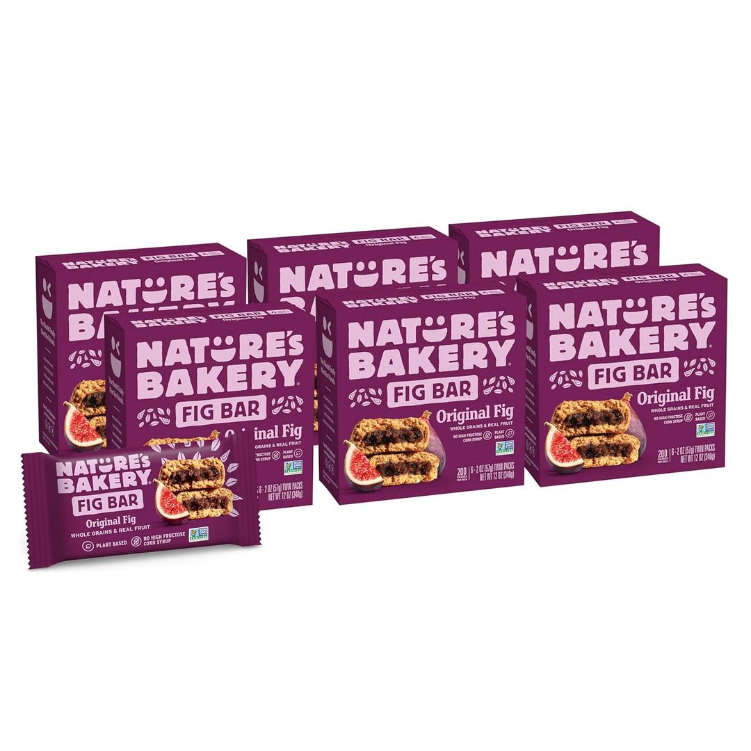 Natures Bakery Whole Wheat Fig Bars, Original Fig, Real Fruit, Vegan, Non-GMO, Snack bar, 6 boxes with 6 twin packs (36 twin packs) (EXP 12/01/24)