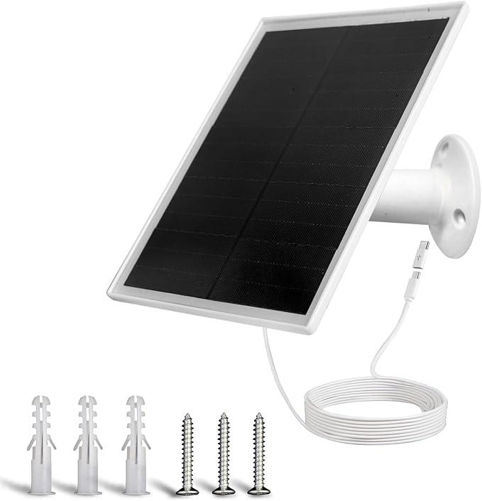 6W Solar Panel Charger, Solar Panel with Micro USB & USBC Port for DC 5V Outdoor Rechargeable Battery Camera, IP66 Waterproof, 360° Adjustable Security Mount, 1PC