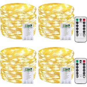 4 Pack 60LED Christmas Battery Operated Fairy Lights with Remote, 8 Modes String Lights with Timer, Dimmable, Memory Function, Waterproof Twinkle Lights for Outdoor Indoor Christmas Decor(Warm White)