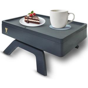 Bamboo Couch Arm Table, Sofa Arm Tray, 360 Rotating Table, Clip On Side Table for Couch, Perfect Size for Remotes, Storage and Includes 4 Bonus Coasters, 13x9.25x2.5in, Grey