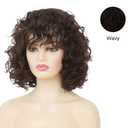 Kaneles Short Brown Curly Wig Womens Bob Wig with Bangs Shoulder Length Naturel Hair Wigs for Daliy Party Halloween Use (11 x 7.5 x 2.7 inches)