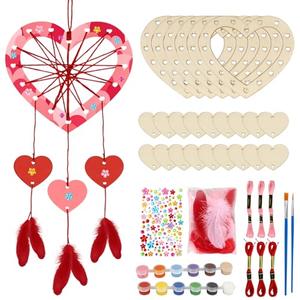 Fennoral 6 Pack Heart Dream Catcher Craft Kit for Kids Paint You Own Love Heart Dream Catcher DIY Coloring Mother's Day Wooden Art and Craft for Art Activity Project Mothers Day Decoration