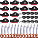 ZeeDix 36 Pcs Pirate Accessories for Kids, Include 12 Pirates Hats, 12 Eye Patches and 12 Swords, Pirate Party Decorations for Christmas, Halloween, Masquerade, Cosplay, Birthday (Black)