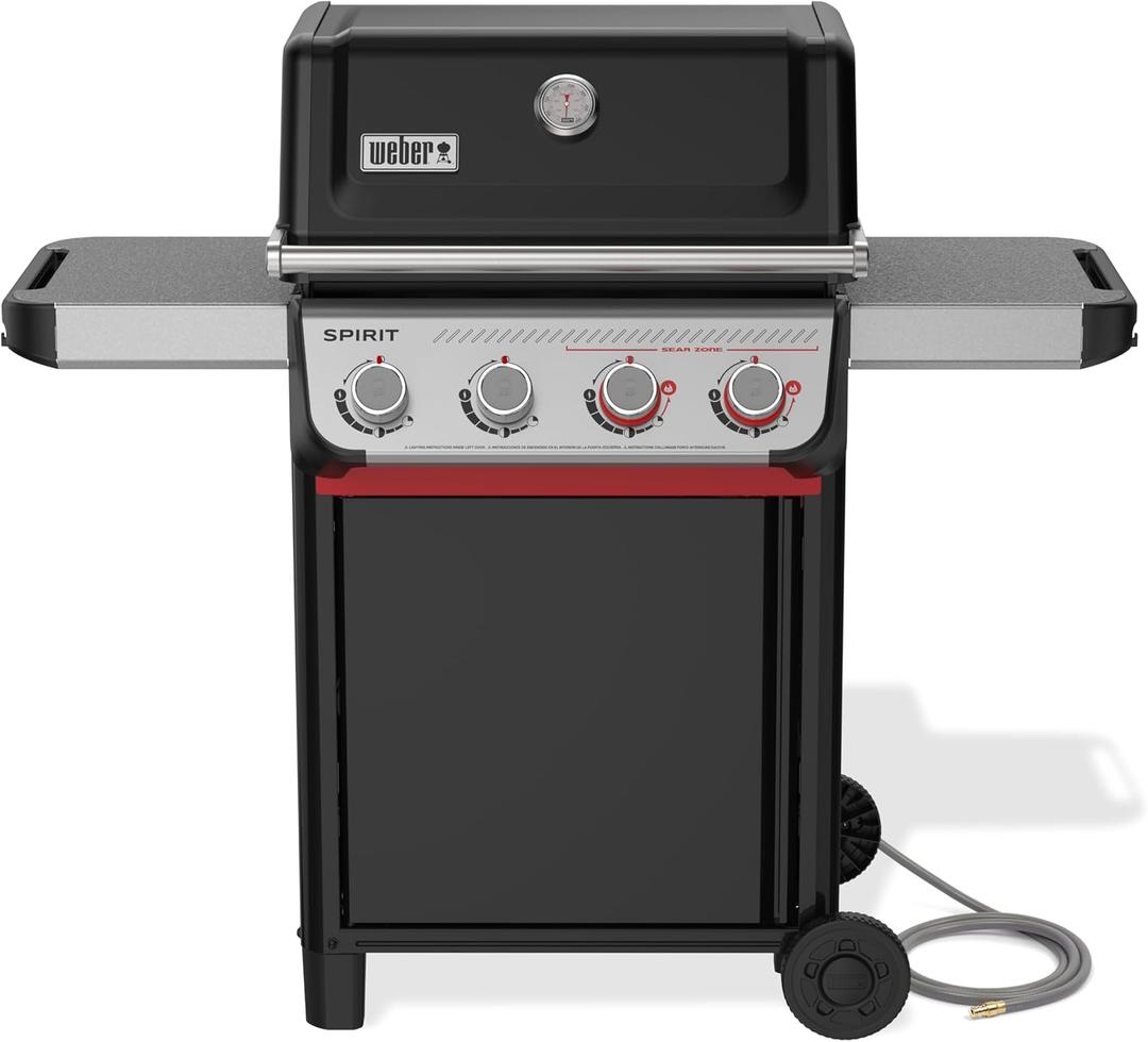 Weber Spirit E-425 Natural Gas Grill for Outdoor Cooking and BBQ, 4 Burner, Black Porcelain-Enameled Cast-Iron Grates 2 Boost Burners & Sear Zone