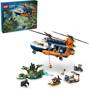 LEGO City Jungle Explorer Helicopter Toy at Base Camp - Kids Toy Adventure Building Set for Boys & Girls, Ages 8+ - with 5 Minifigures & Gorilla Figures - Gift Ideas for Birthdays - 60437