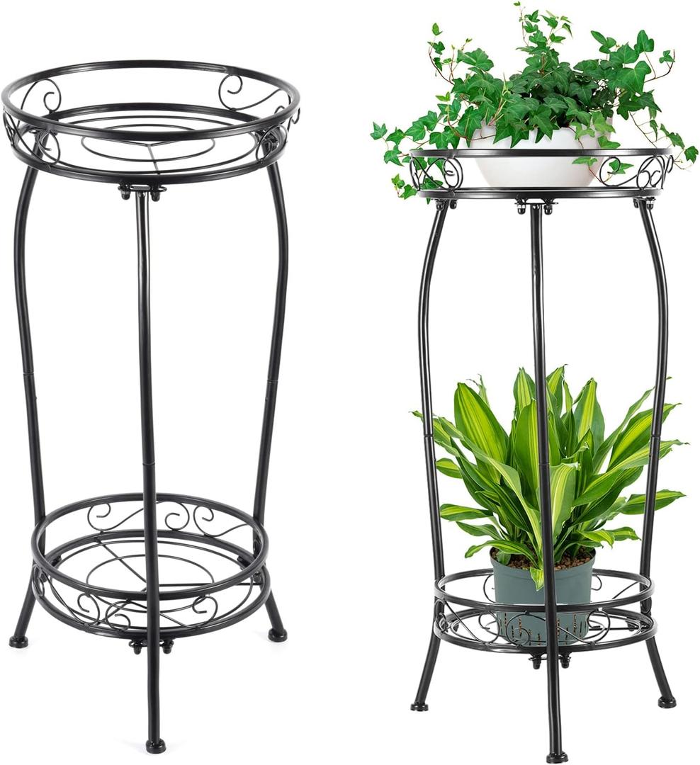 1-Pack Plant Stand Indoor Outdoor,Tall Black Metal Rustproof Stable Plant Stands,2 Tier 27.1 inch Multiple Plant Rack for Planter Corner Garden Living Room & Garden