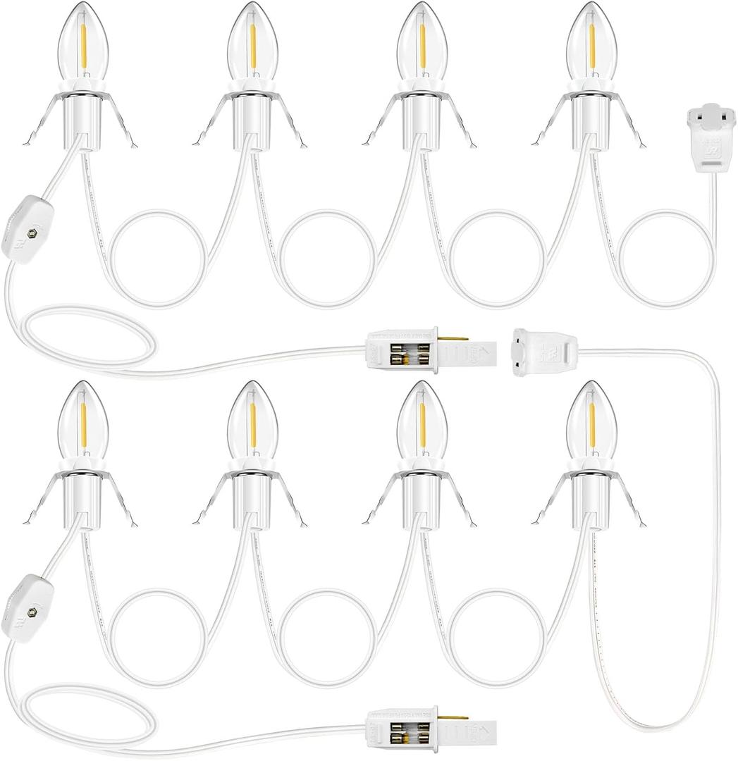 2 Pack Accessory Cord with 4LED Bulb, 8.8ft Christmas Village Lights with Switch and 2 Fuse, C7 Light Cord Christmas Village Accessories for Halloween Pumpkin, Blow Mold, Xmas Village House