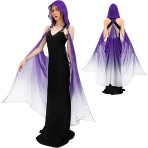 DAZCOS Women's Chiffon Fairy Hooded Cape Elf Sheer Cloak Tulle Bridal Off Shoudler Capelet (Purple) DAZCOS Women's Chiffon Fairy Hooded Cape Elf Sheer Cloak Tulle Bridal Off Shoudler Capelet (Purple)