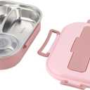 Stainless Steel 4 Grid Portable Box Food Storage Container with Heat Preservation Lid for Adult (Four-compartment lunch box with soup bowl:)