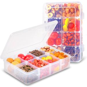 AQSXO 2 Pcs Snack Boxes 8 Compartments Snack Containers Reusable Meal Prep Lunch Containers., Transparent