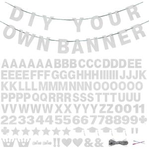 131 PCS Custom Banner Glitter DIY Letter Banners Personalized Banner for Birthday Congratulations Wedding Party Silver