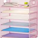 Marbrasse 6 Tier Paper Organizer Letter Tray - Mesh Desk File Organizer with Handle, Paper Sorter Organizer for Letter/A4 Office File Folder Holder - Pink (6 Tier - Pink)