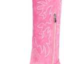 IUV Cowboy Boots For Women Knee High Western Cowgirl Boots Snip Toe Side Zipper Chunky Heel (8, Pink)