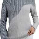 Sidefeel Womens Sweaters Long Sleeve Crewneck Striped Color Block Trendy Fall Clothes Casual Loose Knit Tops Gray Large