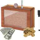 10,000 Savings Challenge BoxCash Vault Wooden Savings BoxCash Saver BoxCoin Counter Piggy BankWooden Piggy Bank Coin Bank with Counting Target,Wooden Coin Bank for Boys and Girls