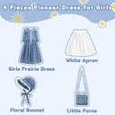 Aoiviss Girls Pioneer Costume Floral Colonial Prairie Dress for Little Kids with Apron and Bonnet (Blue), Size 5