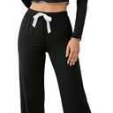 Women's 2 Piece Pajama Set Fall Bow Square Neck Crop T Shirt and Tie Front Ruffle Pants Loungewear M