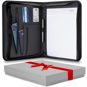 Forevermore Portfolios Padfolio Binder - Professional Faux Leather Travel Organizer Pouch for Tablet, Documents, Presentation Folders, Zipper Closure, Notepad - Black