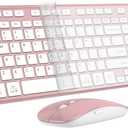 Wireless Keyboard and Mouse, GALENMORO Silent Quiet Combo Low Profile USB C Full Size Compact with Number Pad Flat Soft Touch Cordless for Mac Computer PC Laptop MacBook iMac Office - Pink Rose Gold