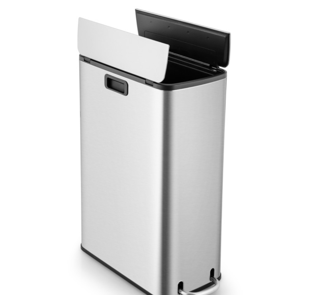 12 Gal Stainless Steel Trash Can with Soft-Closing Wing Lids