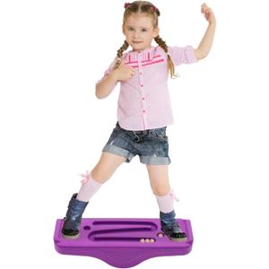 Kids Rocking Seesaw Balance Board with 5 Wooden Balls Sensory Training Rocking Board Balance Training Equipment Children Indoor Outdoor Activity Toy (Purple)
