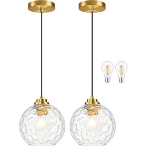 KoKo&Yukina 8" Modern Pendant Lights Kitchen Island Gold Mid Century Modern Pendant Light Fixtures with Clear Glass Globe 2 Pack Modern Hanging Pendant Light for Bathroom Dining Room （Bulb Incl.）