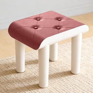 Faux Leather Foot Stool with Legs, Small Footstool Ottoman, Waterproof and Anti-Slip, Load up to 220 lb, for Bathroom, Living Room, Entryway, and Dorm, Red,12.6x9.8x9.5in