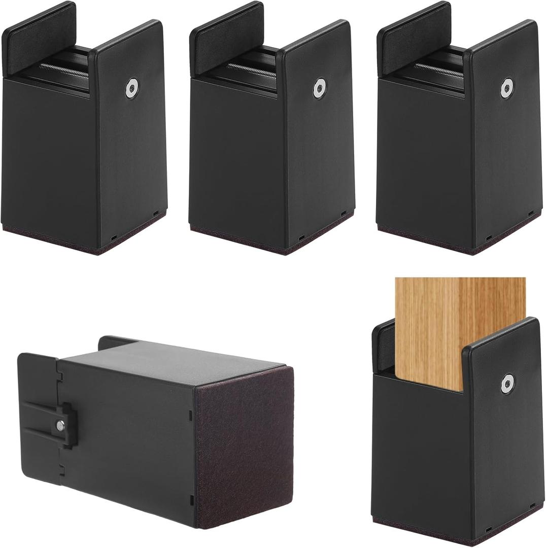 SEISSO Bed Risers, 4 Inch Furniture Risers with Adjustable Screw Clamp, Support up to 1000 lbs, Heavy Duty Bed Risers Furniture Leg Extenders for Desk, Couch, Chair (4 Pack) (Black)