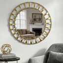 Round Gold Sunburst Mirror Mid-Century Metal Frame Wall Decor 32"