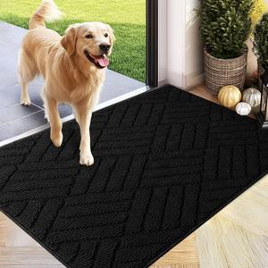 2 x PLEASOR Door Mat for Front Door Entrance, Dirt Trapper Washable Welcome Mat Outdoor Indoor, Non-Slip Waterproof Doormat for Outside/Inside Use, Low Profile Entryway Rug, 20"x32", Black (2'8" x 1'8" (Rectangular))
