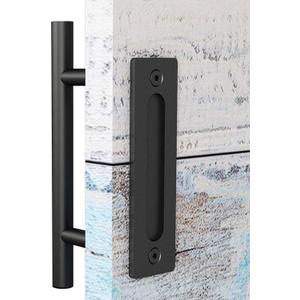 EaseLife 12" Sliding Barn Door Handles and Pulls, Rustic Double Sided Hardware Set, Heavy Duty, Matte Black Powder Coated Finish, Easy Install
