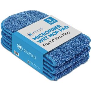 Microfiber Wholesale 18 inch Microfiber Mop Pads - Machine Washable, Reusable, Refills & Replacement Wet Mop Heads Compatible with Any Microfiber Flat Mop System (3 Pack)