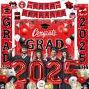 Red Black Graduation Decorations Class of 2025 - Graduation Party Decorations with Red Black and White Graduations Balloons/Number 2025 and Backdrop, Congrats Grad Banner and Haning Swirls