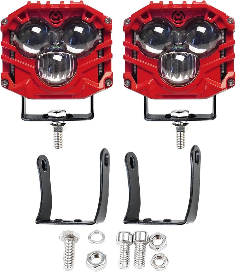 2.5inch LED Pod Lights Three-Eye 30W LED Fog/Driving/Off Road Lights Cube Spot Pods Light DT Connector for Truck Boat ATV UTV Pickup (2pcs Red)