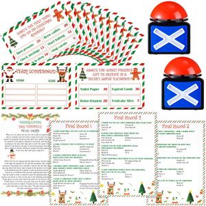 Thanksgiving Friendly Feud Game with 2 Pcs Answer Buzzers, Christmas Feud Card Game for Friends Family Gathering Night, Trivia Quiz, Fun for Adults (Christmas)