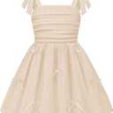 Arshiner Girls Dresses Ruched Smocked Back Spaghetti Strap Bow Summer Boho Beach Party Sundress, Size: 8-9 Years