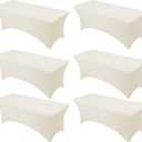 6-Pack Premium Cream Spandex Tablecloths for 8ft Rectangle Tables, Stain & Wrinkle-Resistant, Washable Stretch Polyester Fitted Table Cover for Weddings, Banquets, Trade Shows Events