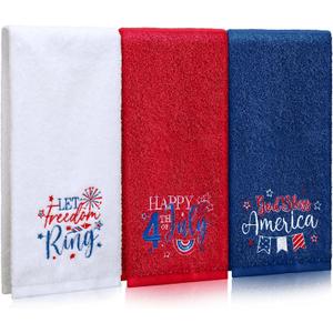 FuWeave 3 Pcs Patriotic Hand Towels for Bathroom 4th of July 100% Cotton Embroidered Bathroom Towel 13 x 29 Inch Independence Day Red White Blue 250 Anniversary Decorative Dish Cloth for Bath Cleaning
